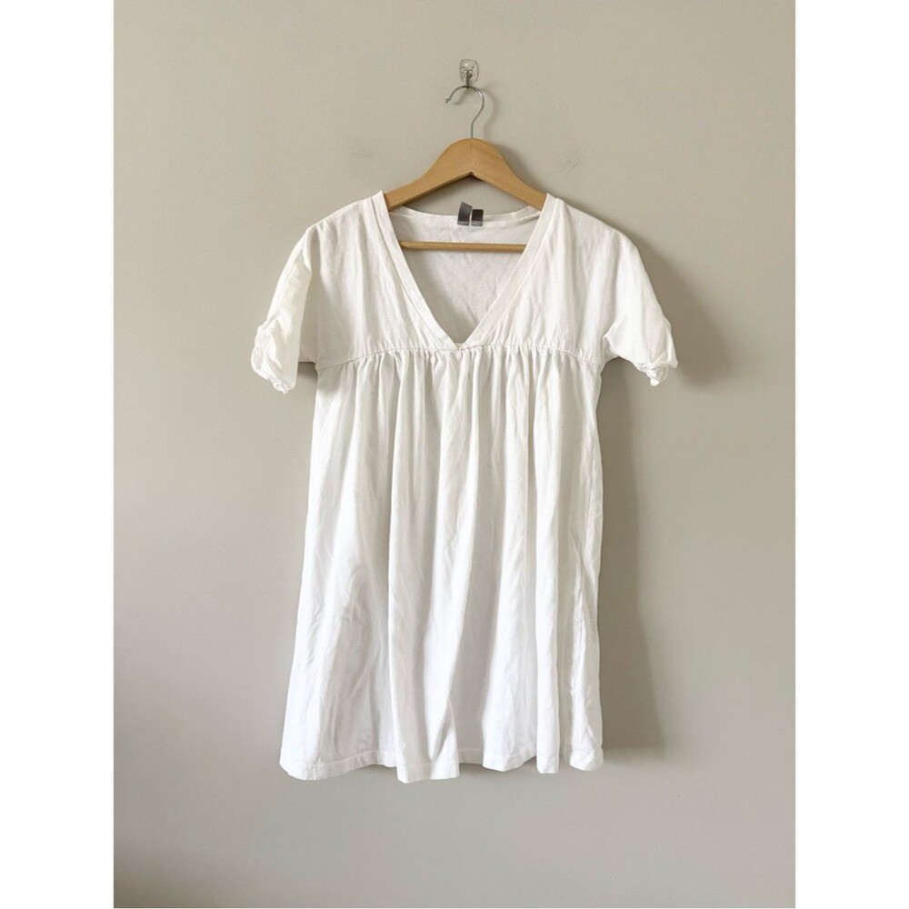 ASOS White V-Neck Babydoll Tunic Short Sleeve Cotton Size 4